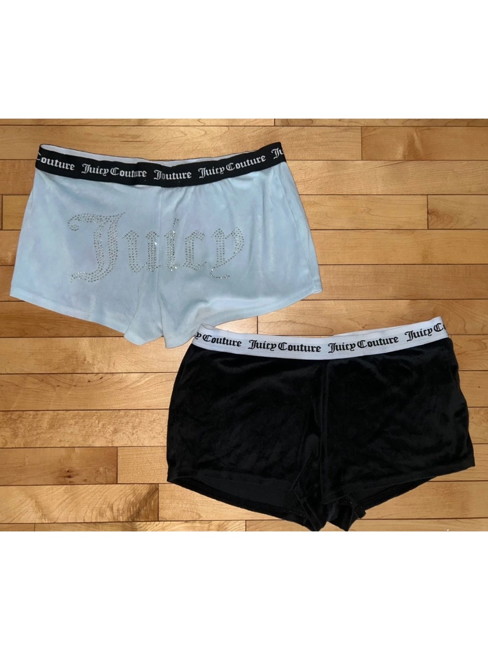 JUICY COUTURE Velour Bling Lounge Shorts Size S (set of 2) Black & Light Blue